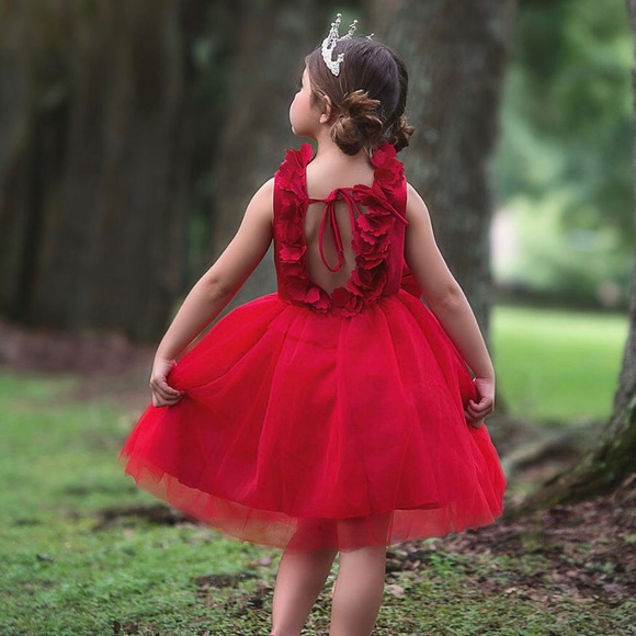 TODDLER DRESS + CRIMSON + BOW ACCENT - Picture 2 of 2